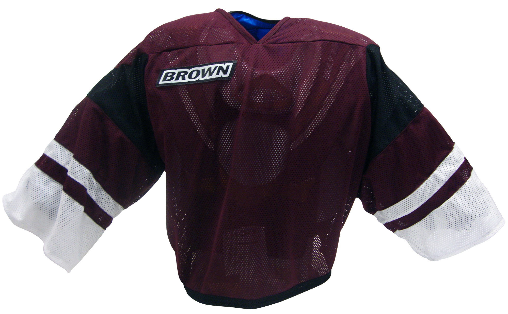 Maroon, black and white jersey