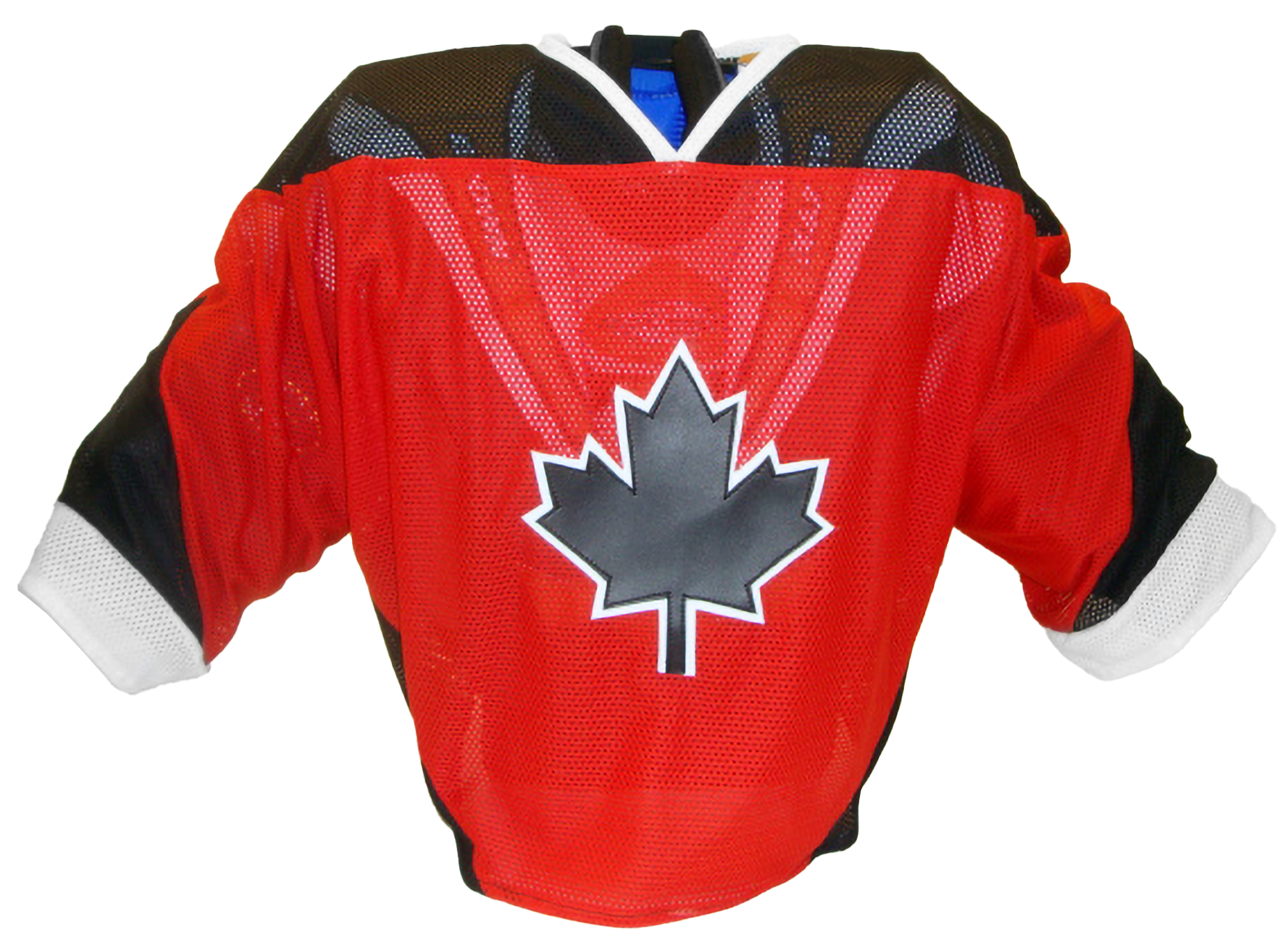 Red and black jersey with a large maple leaf