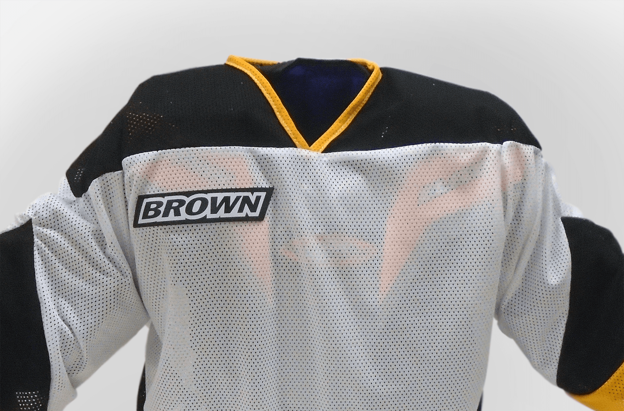 Front angle of jersey over a chest protector