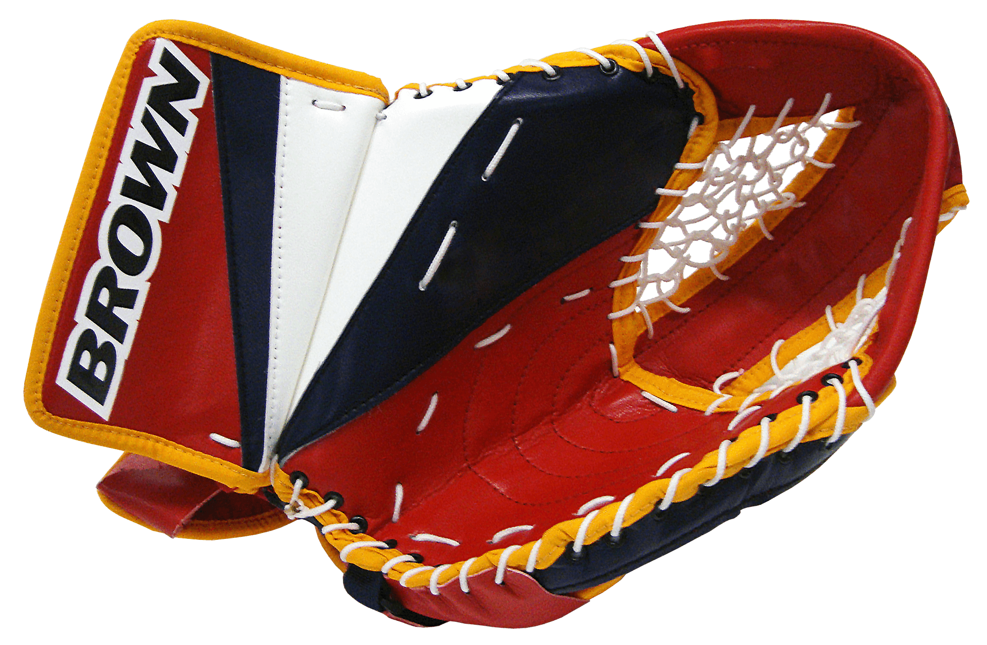 73 catch glove in red, white, navy blue