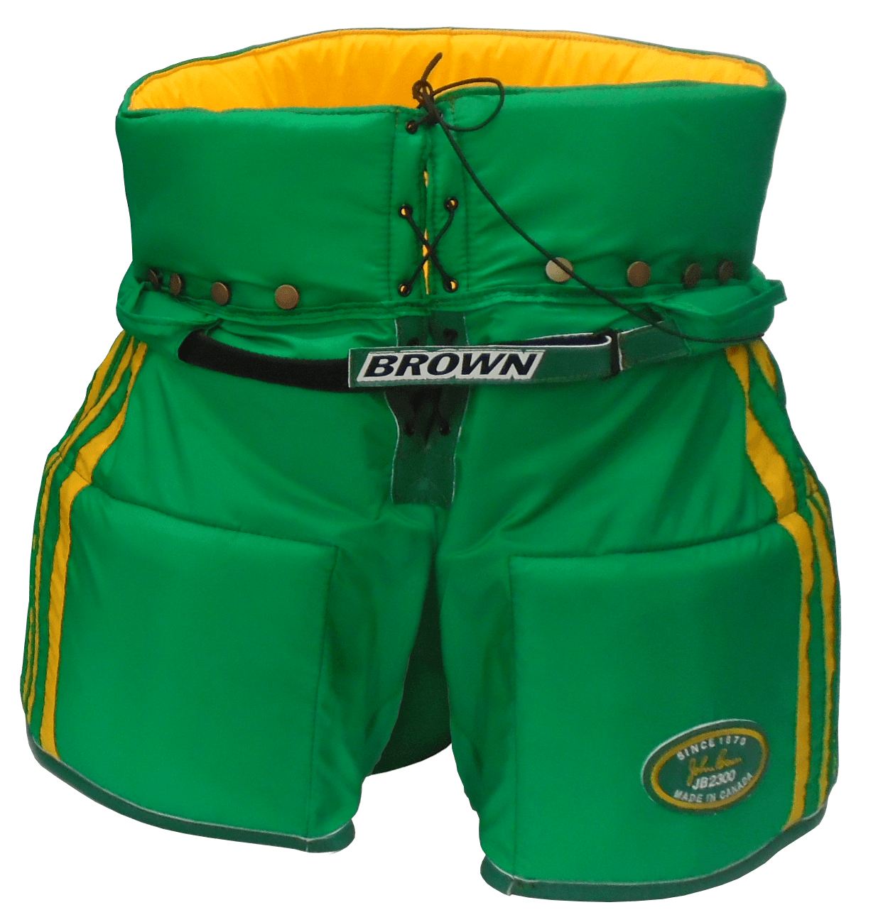2300 green pants with yellow interior