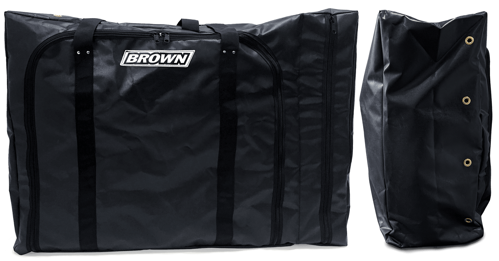 Back and side of bag showing the narrow and tall profile