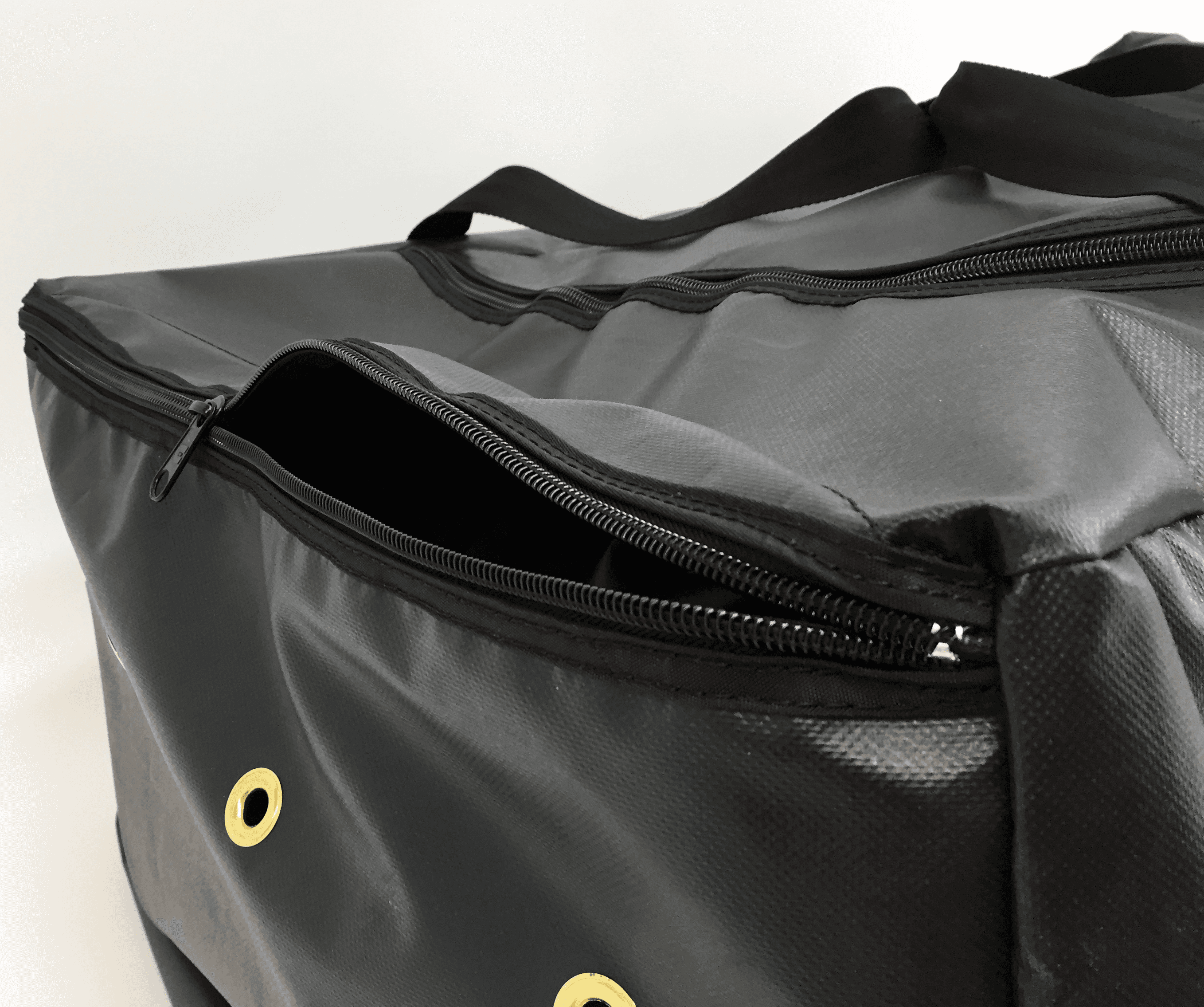 End compartment of bag with zipper opened