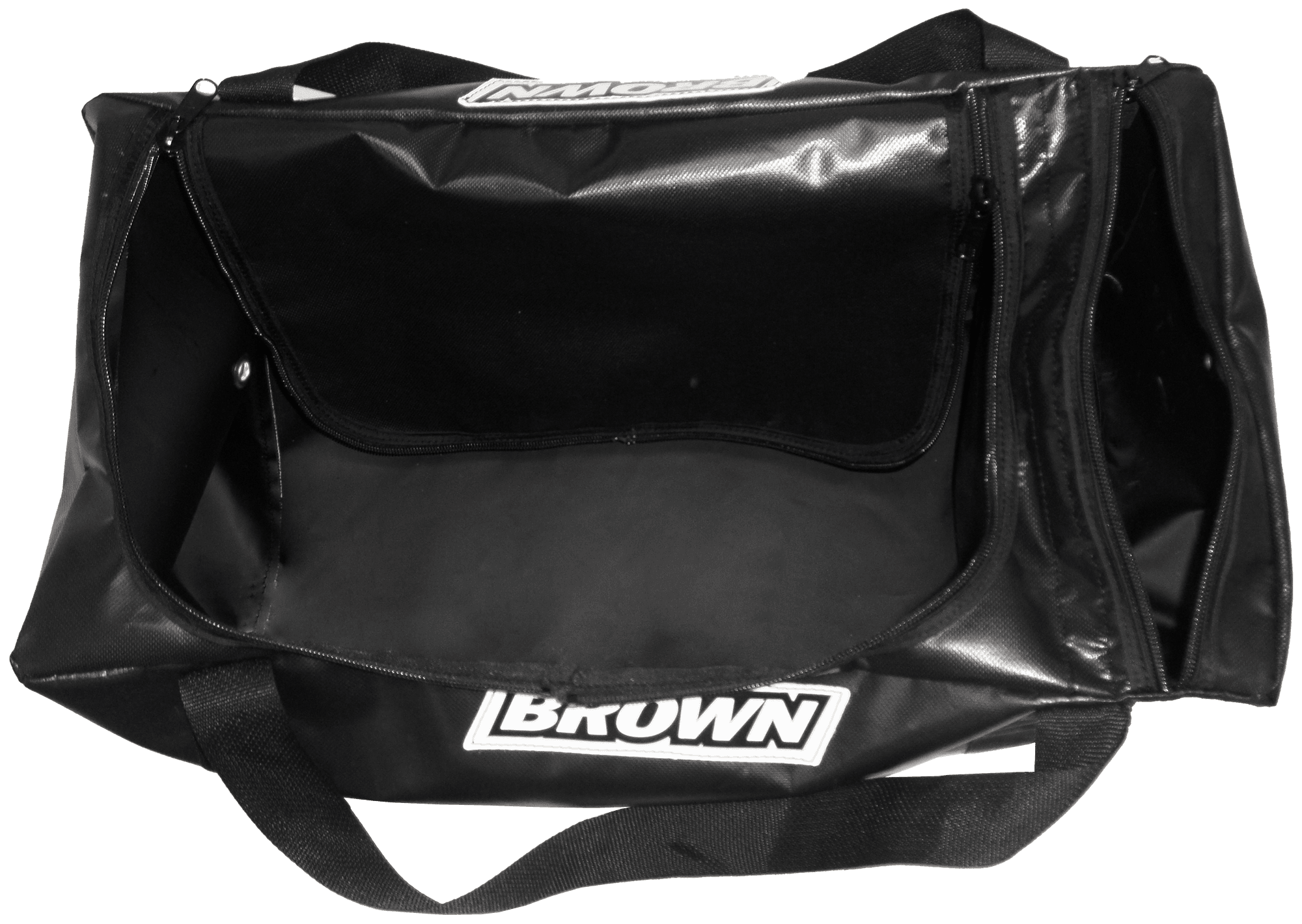 Bag viewed from top with zipper open showing empty bag