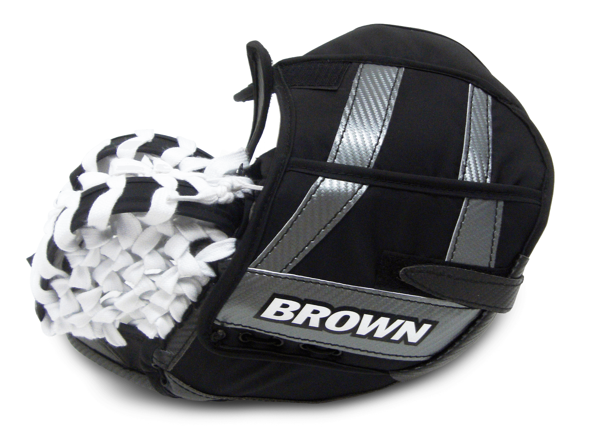 Rear finger and pocket of 2500 catch glove in black and stainless steel