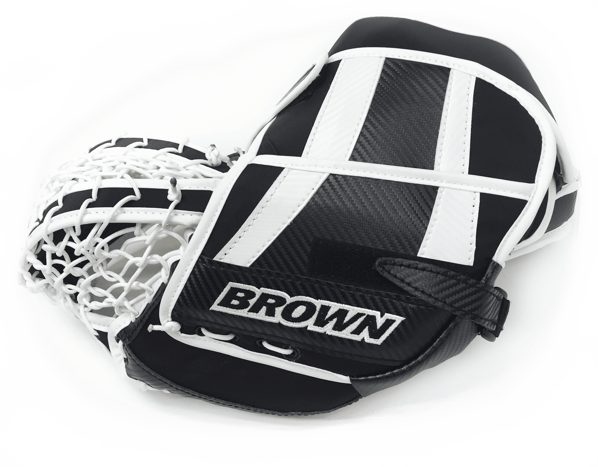 Rear fingers of 2500 catch glove in black and white
