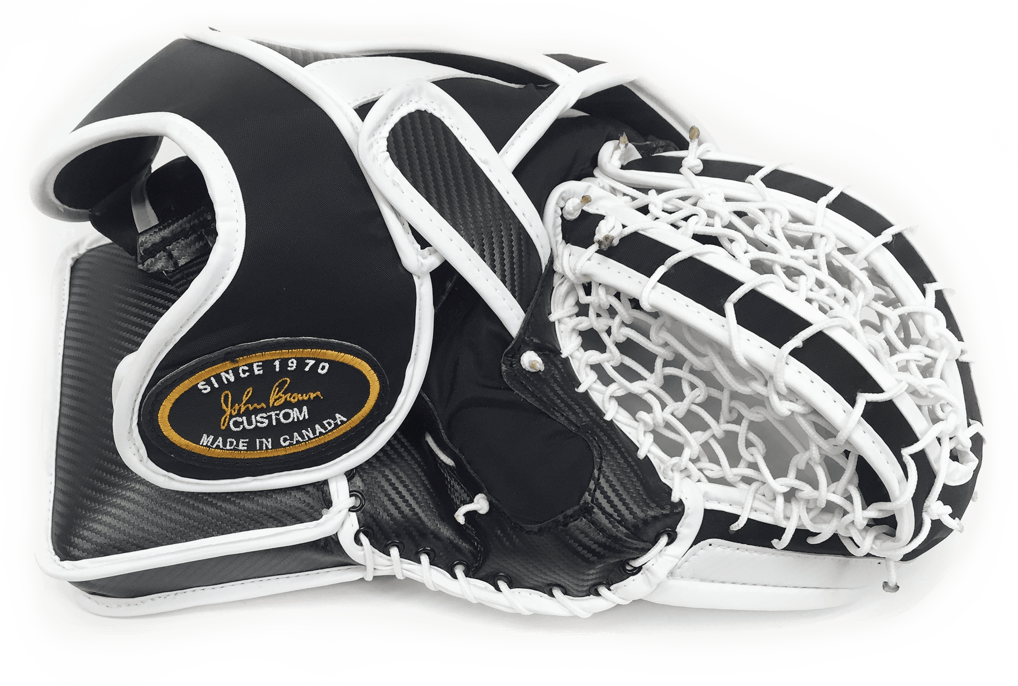 Rear thumb of 2500 catch glove in black and white
