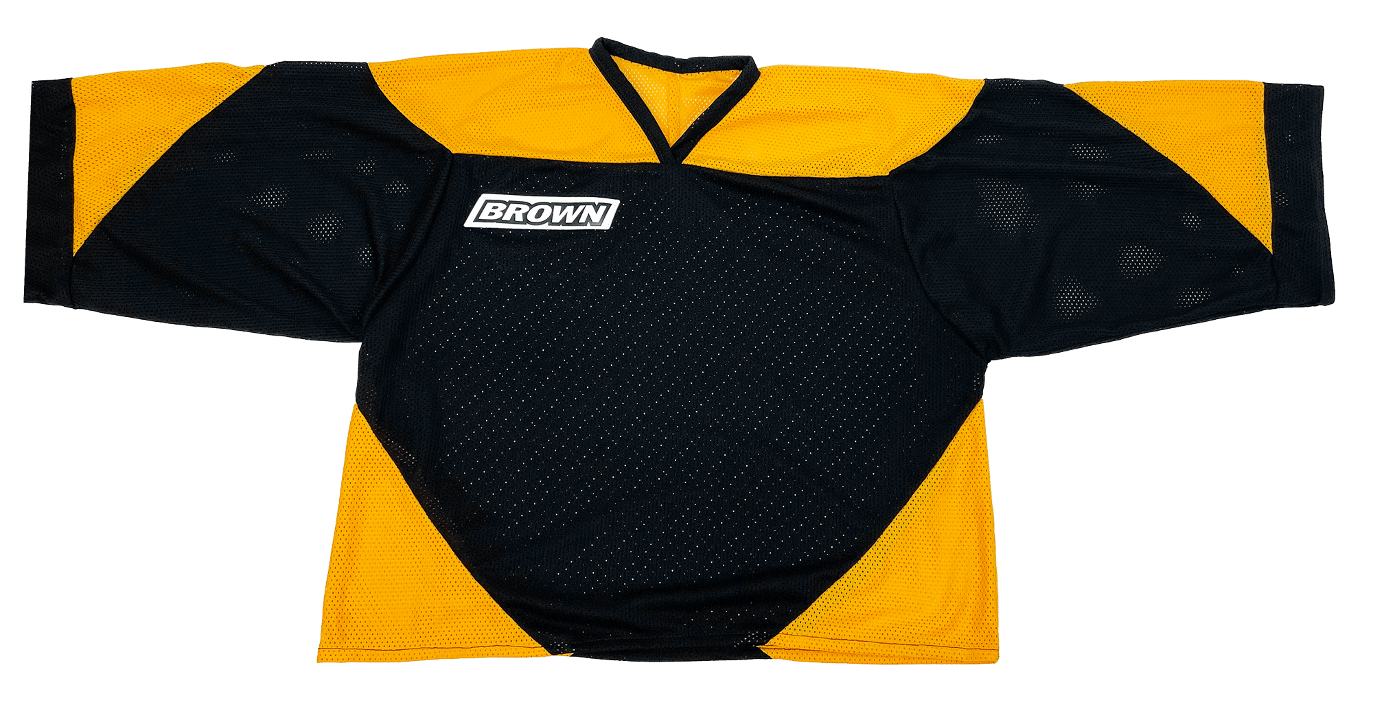 2400 jersey in black and sport gold laying flat