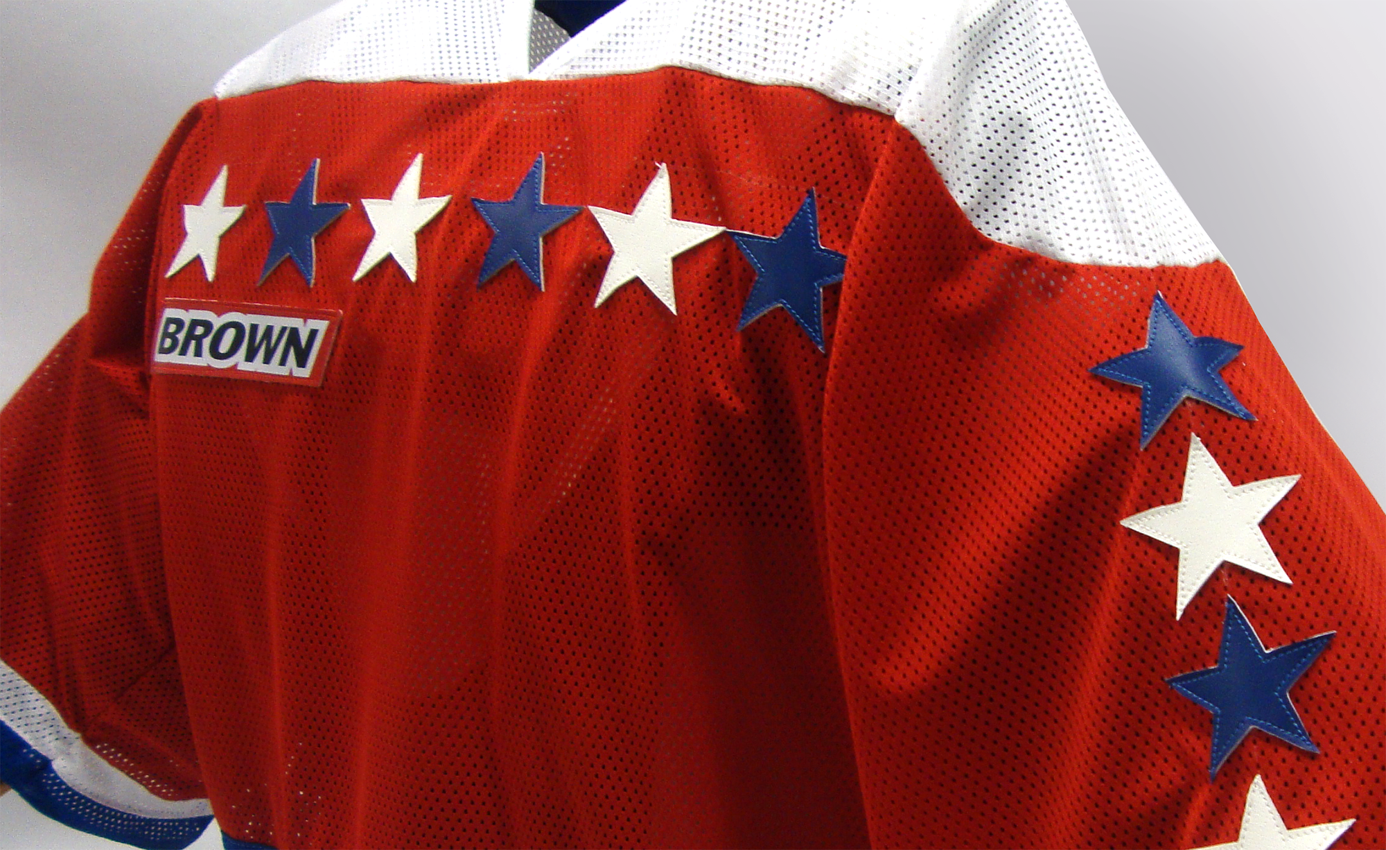 Close up of jersey with stars across the chest and arms