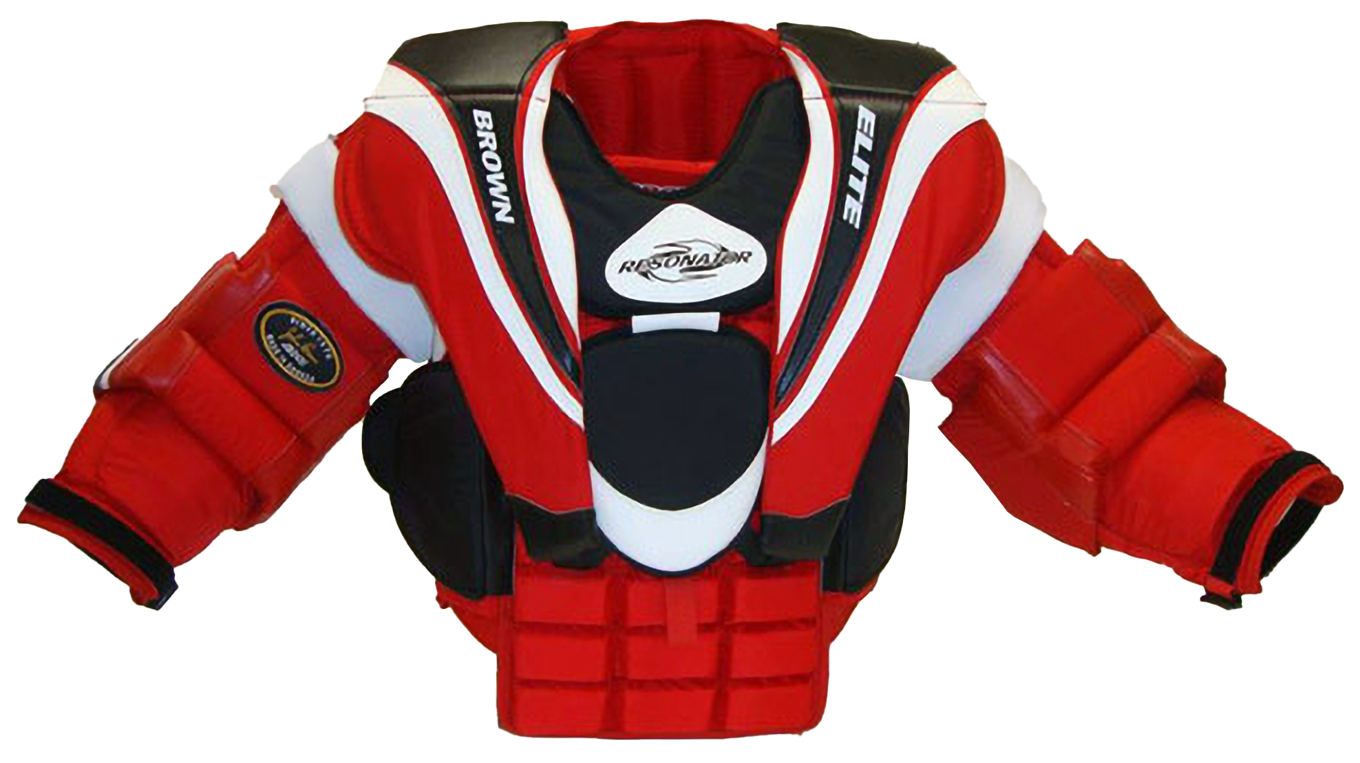 2400 red, black, and white chest protector