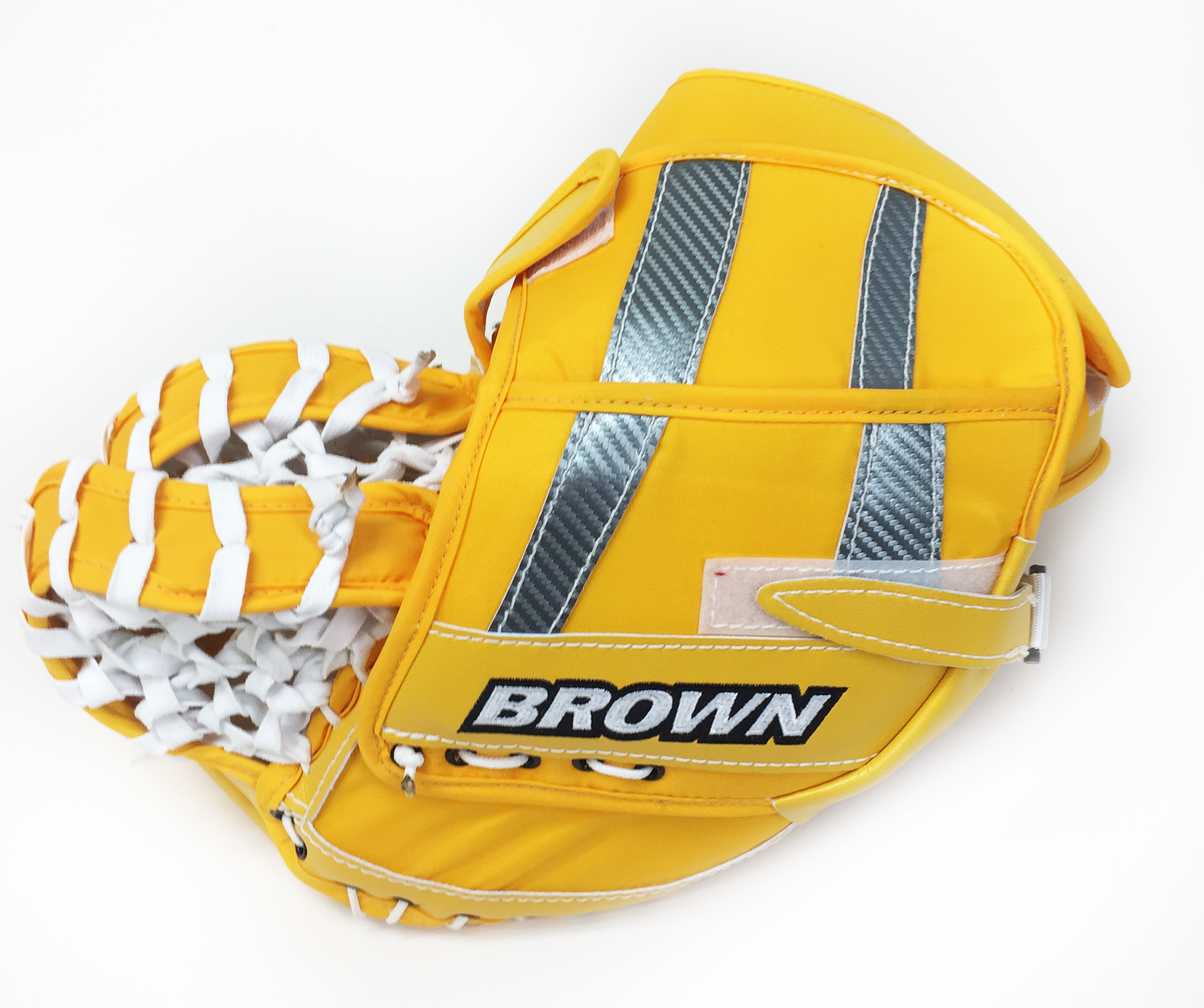 Rear fingers of 2500 catch glove in sport gold and stainless steel silver
